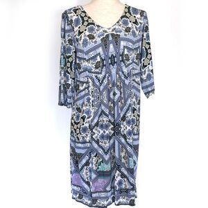 J. Jill Blue Floral High Waist Dress Rayon Blend SM